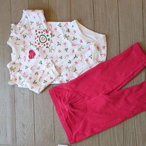 NWT Little Me 2 Piece Set White Bodysuit with Red and Green Holiday Print